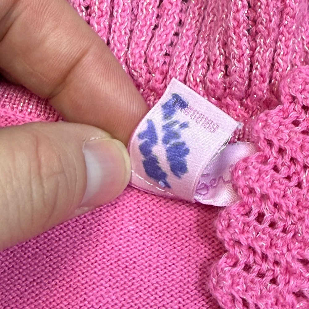 Lilly Pulitzer: Girls Pink Ruffle Cardigan Sweater, Metallic Accent, Size S (4/5 - Picture 9 of 9